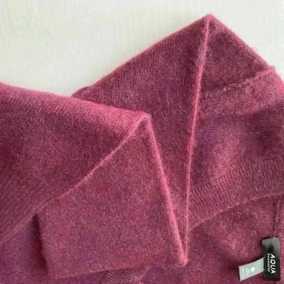 Aqua 100% Cashmere V-Neck Sweater Burgundy Size Small - Picture 5 of 9